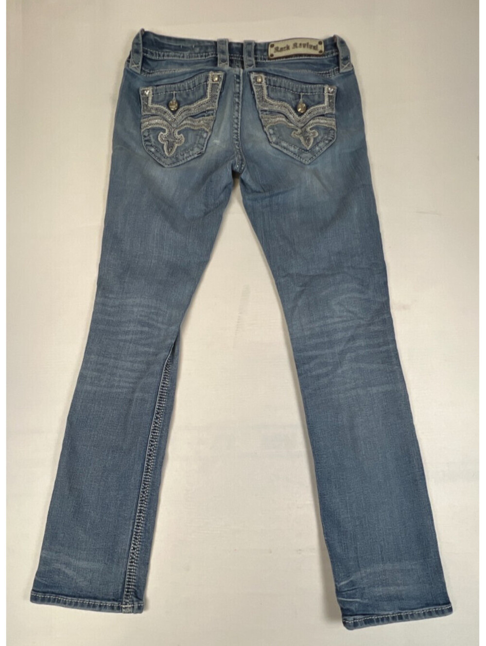 Rock Revival Women 26 Luz Easy Straight Jeans Blue Distressed Denim - Picture 2 of 16